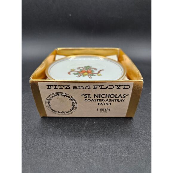 Fitz and Floyd St. Nicholas Coaster Ashtray Set of 4 Christmas Candy Canes HTF - Picture 2 of 5